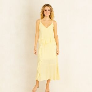 Wild Fable Light Yellow Maxi Ruffle Dress M